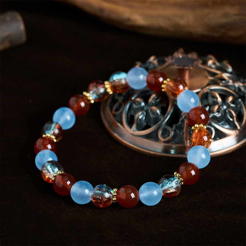 Buddha Stones Kreatywna bransoletka z koralików Liuli z niebieskim chalcedonem i czerwonym agatem - image 1
