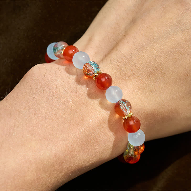 Buddha Stones Kreatywna bransoletka z koralików Liuli z niebieskim chalcedonem i czerwonym agatem - image 4