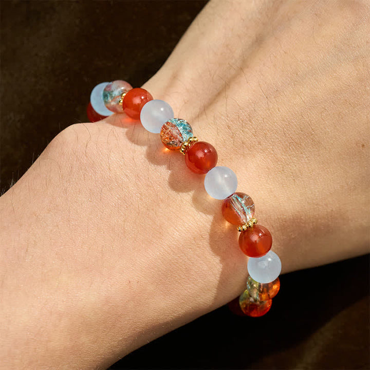 Buddha Stones Kreatywna bransoletka z koralików Liuli z niebieskim chalcedonem i czerwonym agatem - image 4