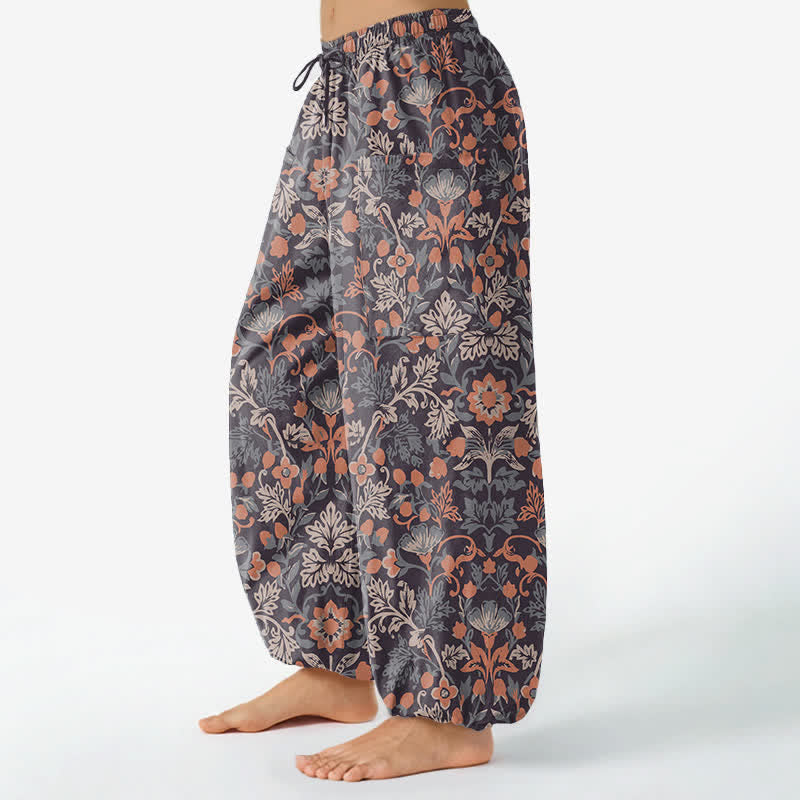Buddha Stones Spodnie damskie typu harem z bawełny w stylu vintage z kwiatowym wzorem paisley i elastyczną talią i bocznymi kieszeniami - image 1