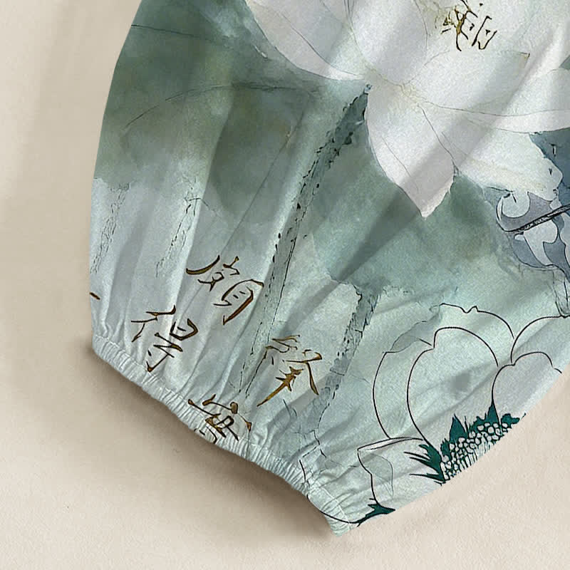 Buddha Stones Spodnie damskie typu harem z elastycznej talii z nadrukiem Lotus Ink Wash i kieszeniami bocznymi - image 6