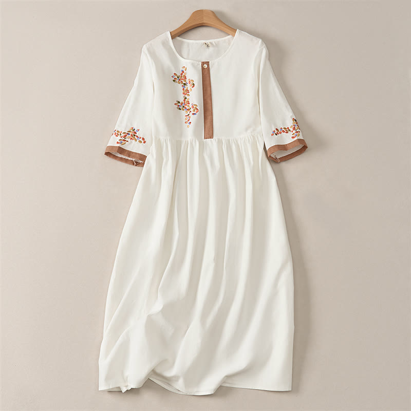 Sukienka midi damska z krótkim rękawem i haftem etnicznym "Buddha Stones" - Biały - US12, UK/AU16, EU44 (2XL) - image 0