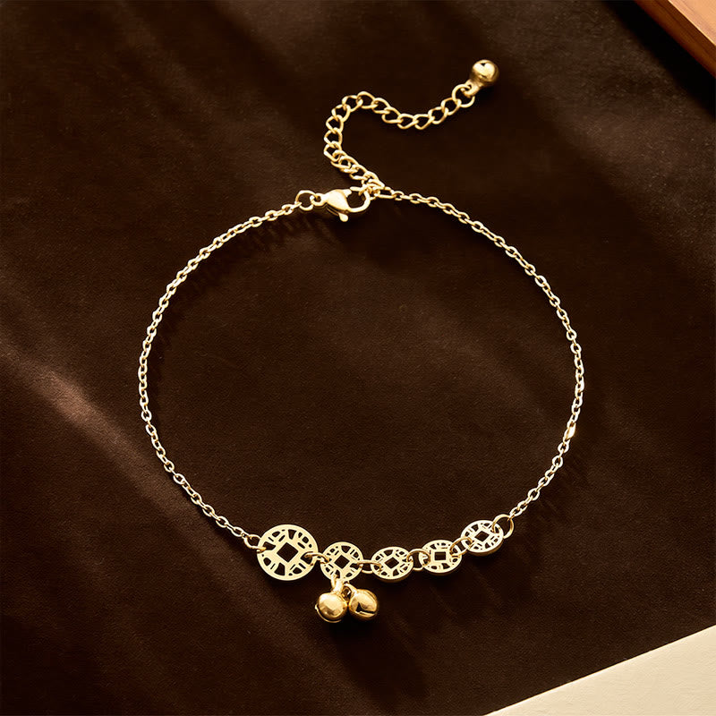 Buddha Stones Monety Miedziane Dzwonek Charm Tytanowa Stal Wzmocnienie Bransoletka na Kostkę - Złota bransoletka na kostkę (obwód 21-26 cm) - image 1
