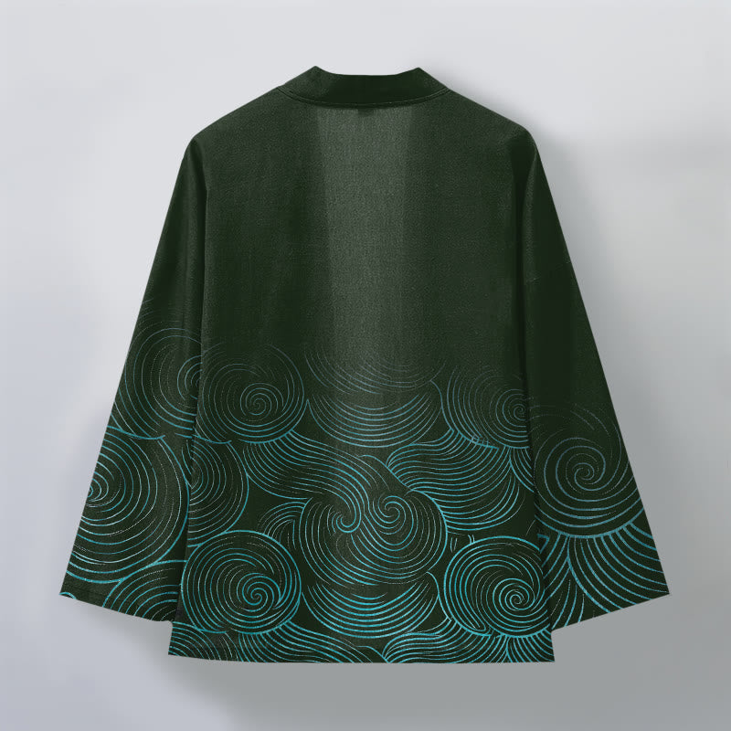 Buddha Stones Męskie kimono z bawełny z wzorem w koła z odkrytym przodem - image 2