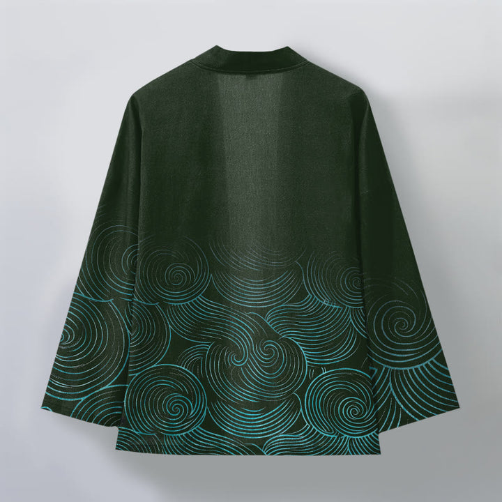 Buddha Stones Męskie kimono z bawełny z wzorem w koła z odkrytym przodem - image 2