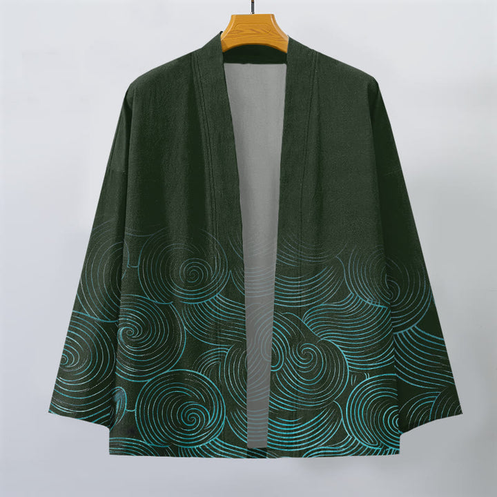 Buddha Stones Męskie kimono z bawełny z wzorem w koła z odkrytym przodem - image 1