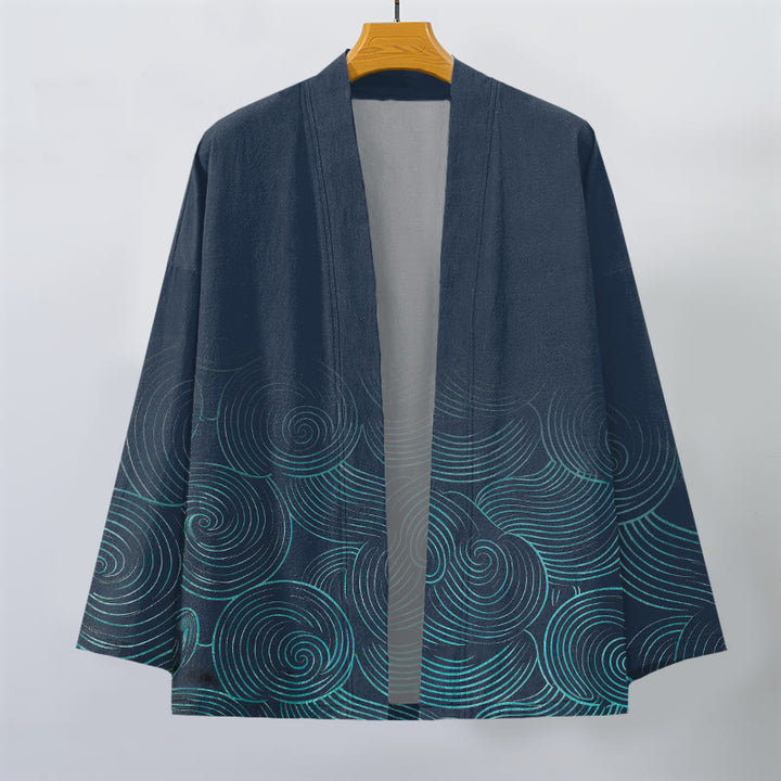 Buddha Stones Męskie kimono z bawełny z wzorem w koła z odkrytym przodem - image 7