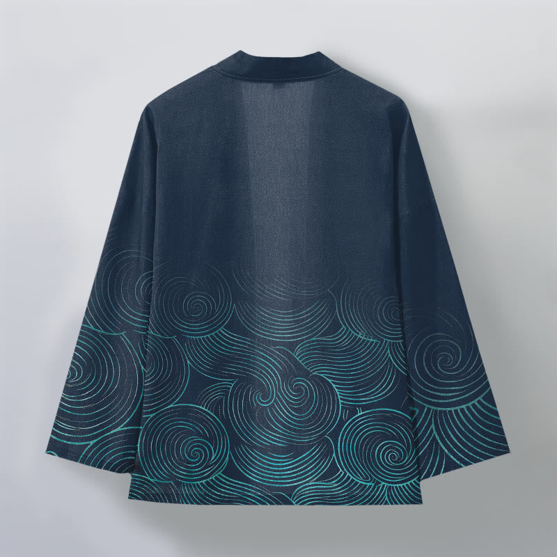 Buddha Stones Męskie kimono z bawełny z wzorem w koła z odkrytym przodem - image 8