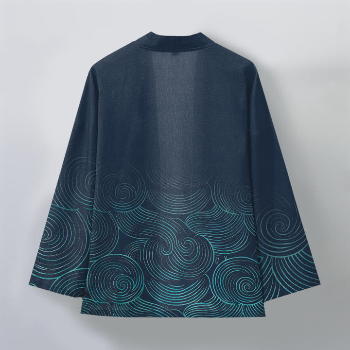 Buddha Stones Męskie kimono z bawełny z wzorem w koła z odkrytym przodem - image 8