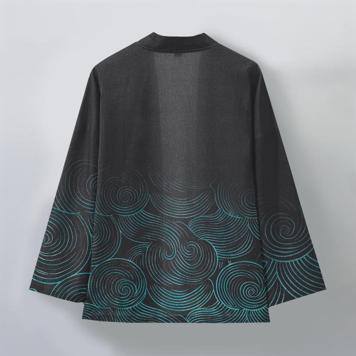 Buddha Stones Męskie kimono z bawełny z wzorem w koła z odkrytym przodem - image 11