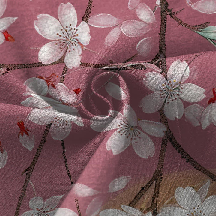 Buddha Stones Bawełniane kimono męskie z białym wzorem w kwiaty wiśni z otwartym przodem - image 5
