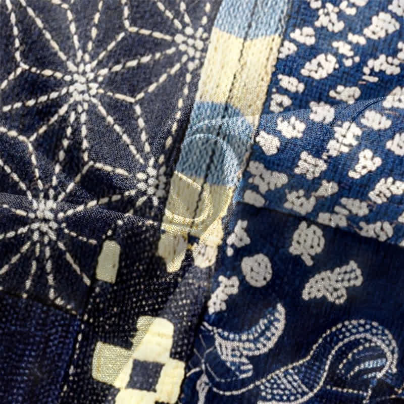 Buddha Stones Bawełniane kimono męskie z kwiatowym wzorem w stylu vintage, z odkrytym przodem - image 5