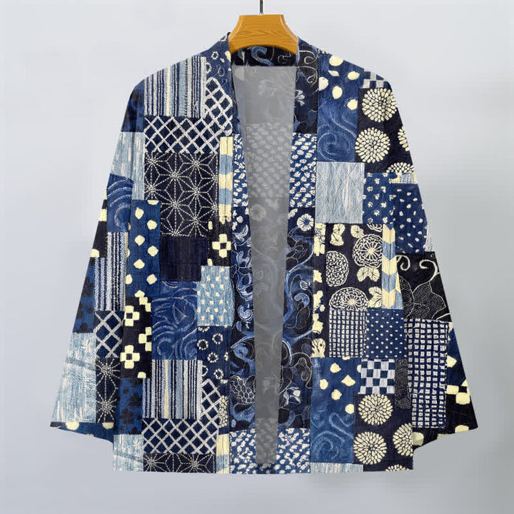 Buddha Stones Bawełniane kimono męskie z kwiatowym wzorem w stylu vintage, z odkrytym przodem - image 1