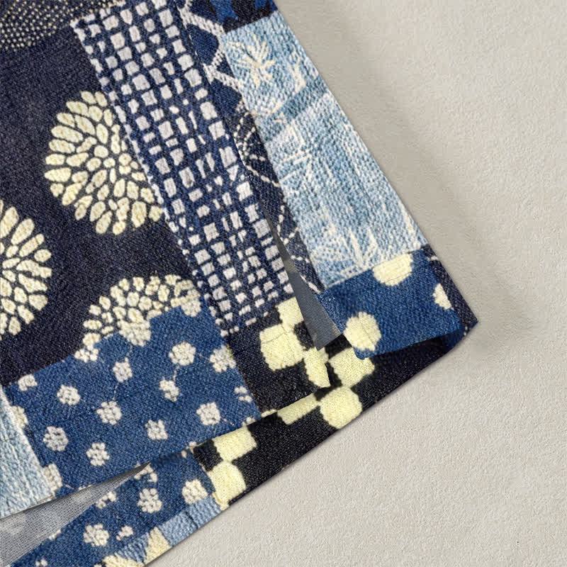 Buddha Stones Bawełniane kimono męskie z kwiatowym wzorem w stylu vintage, z odkrytym przodem - image 4