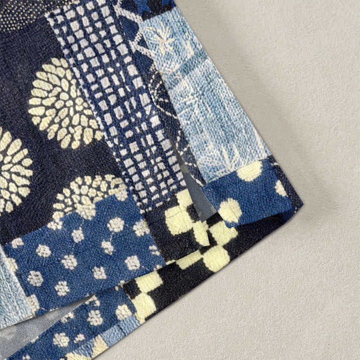 Buddha Stones Bawełniane kimono męskie z kwiatowym wzorem w stylu vintage, z odkrytym przodem - image 4
