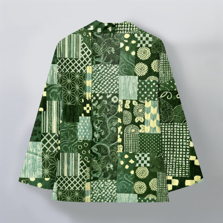Buddha Stones Bawełniane kimono męskie z kwiatowym wzorem w stylu vintage, z odkrytym przodem - image 11