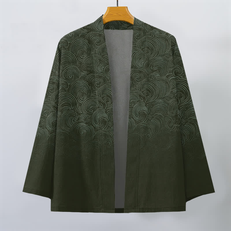 Buddha Stones Męskie kimono z bawełny z gradientowym wzorem i otwartym przodem - image 7
