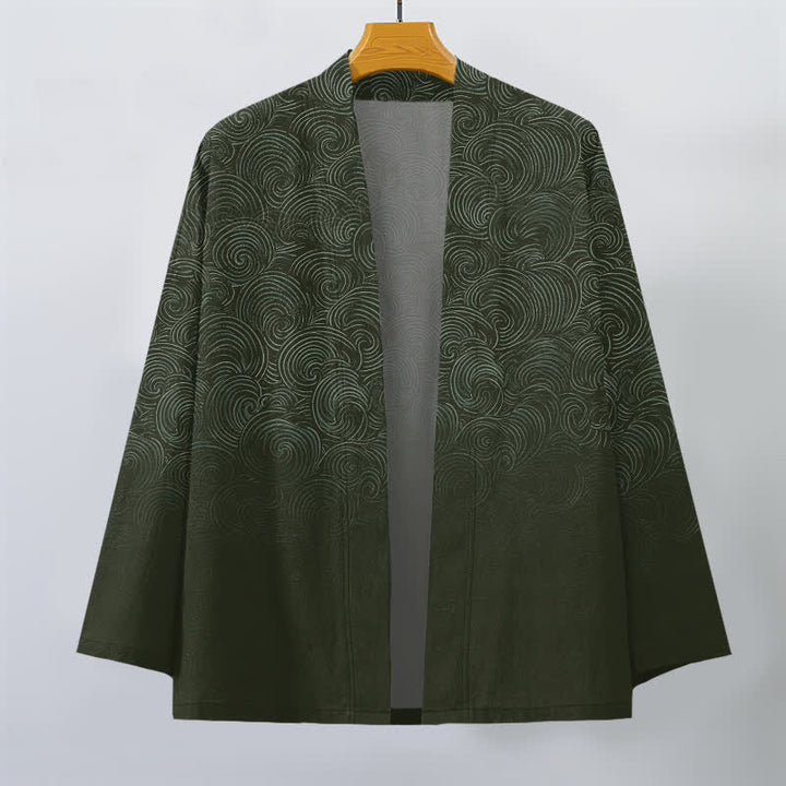 Buddha Stones Męskie kimono z bawełny z gradientowym wzorem i otwartym przodem - image 7