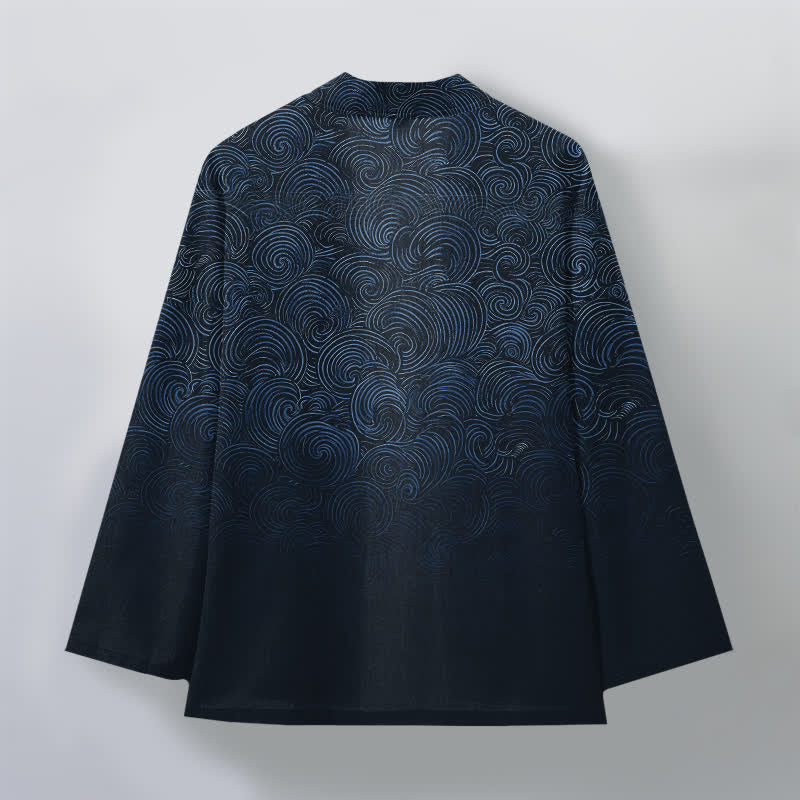 Buddha Stones Męskie kimono z bawełny z gradientowym wzorem i otwartym przodem - image 11