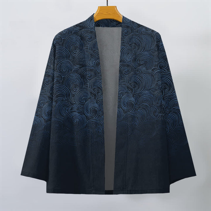 Buddha Stones Męskie kimono z bawełny z gradientowym wzorem i otwartym przodem - image 10