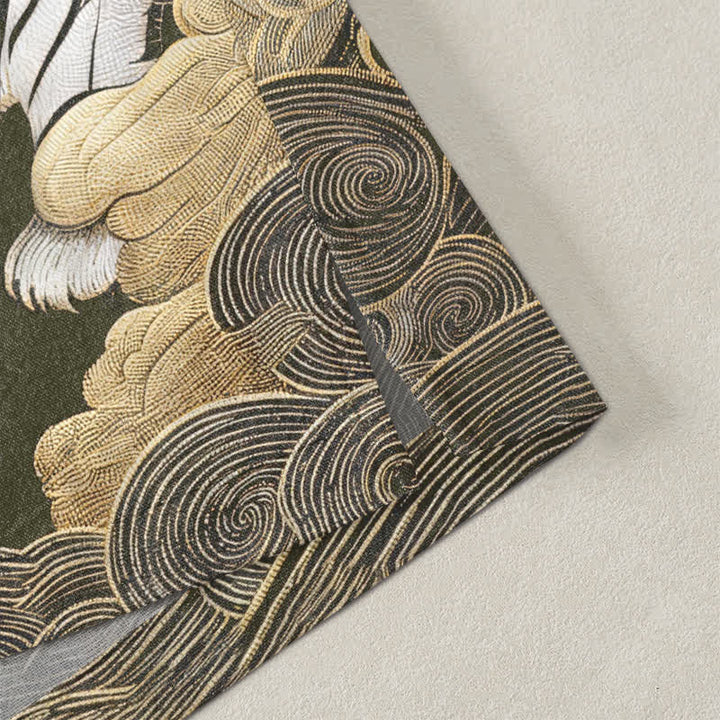 Buddha Stones Bawełniane kimono męskie z odkrytym przodem i wzorem w białe tygrysy i sosny - image 4
