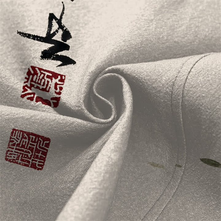Buddha Stones Bawełniane kimono męskie z wzorem lotosu koi w kolorze czerwono-czarnym z otwartym przodem - image 5