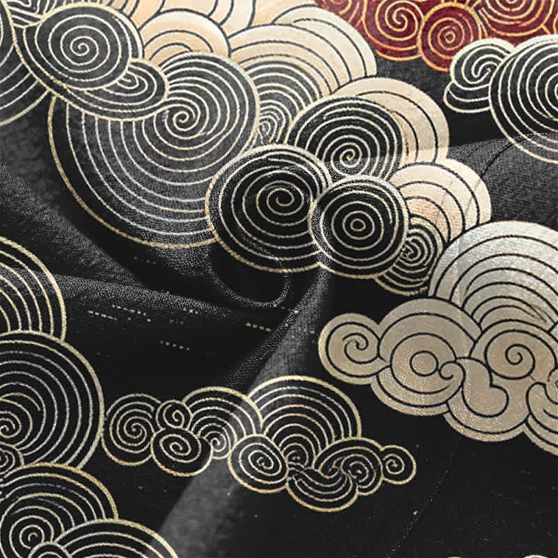 Buddha Stones Bawełniane kimono męskie z odkrytym przodem i wzorem "Auspicious Cloud Tide" - image 5