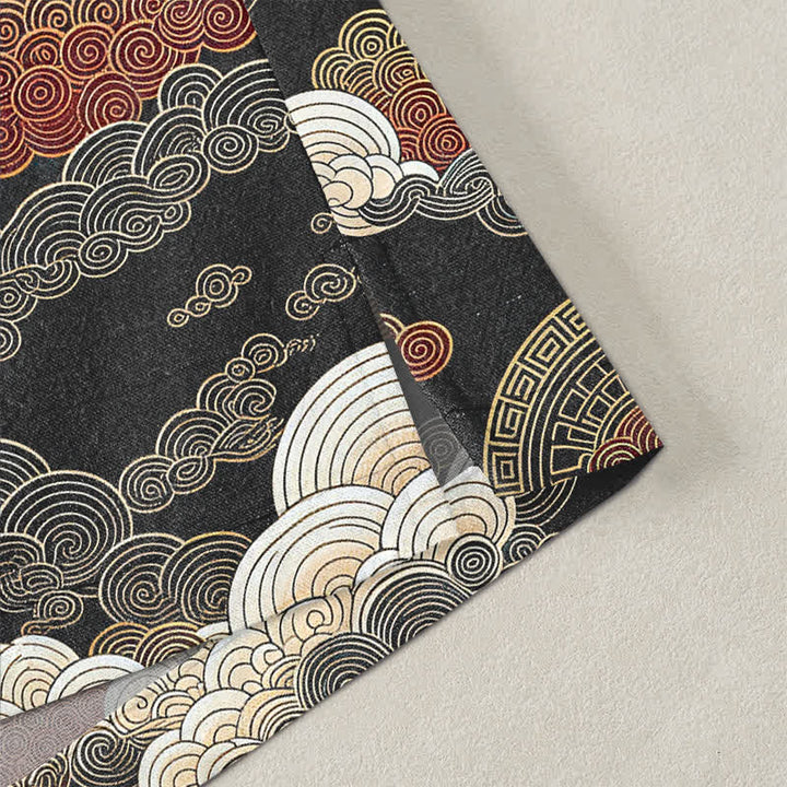 Buddha Stones Bawełniane kimono męskie z odkrytym przodem i wzorem "Auspicious Cloud Tide" - image 4