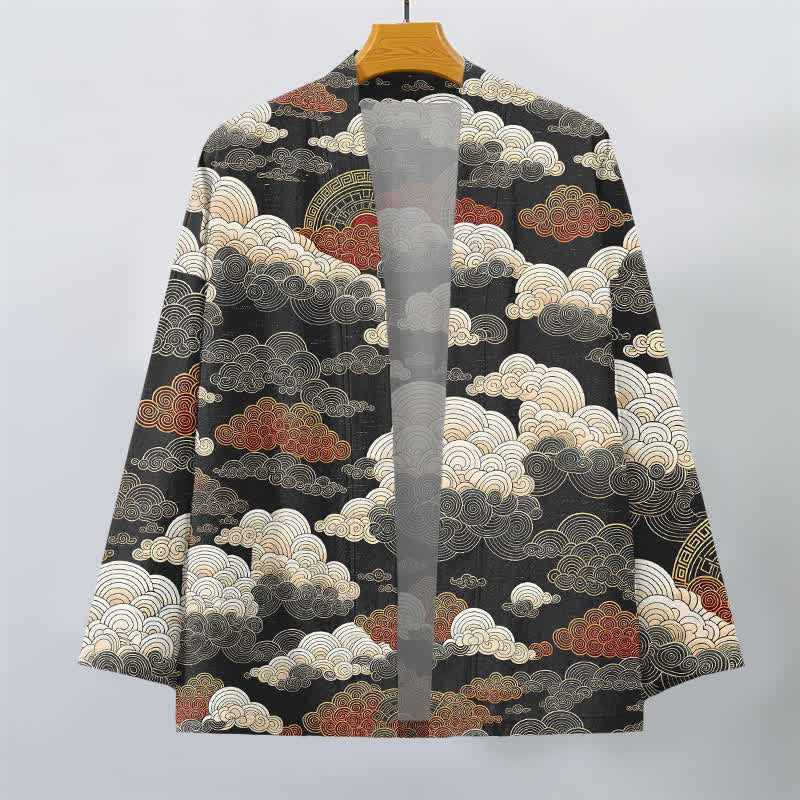 Buddha Stones Bawełniane kimono męskie z odkrytym przodem i wzorem "Auspicious Cloud Tide" - image 1