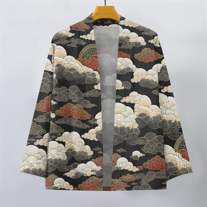 Buddha Stones Bawełniane kimono męskie z odkrytym przodem i wzorem "Auspicious Cloud Tide" - image 1
