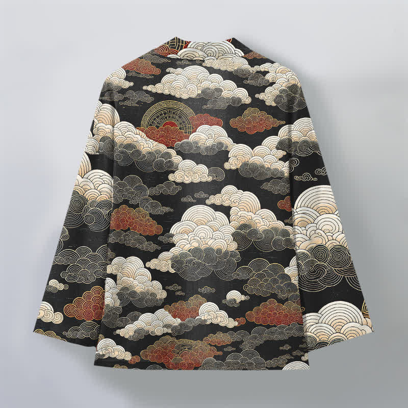Buddha Stones Bawełniane kimono męskie z odkrytym przodem i wzorem "Auspicious Cloud Tide" - image 2