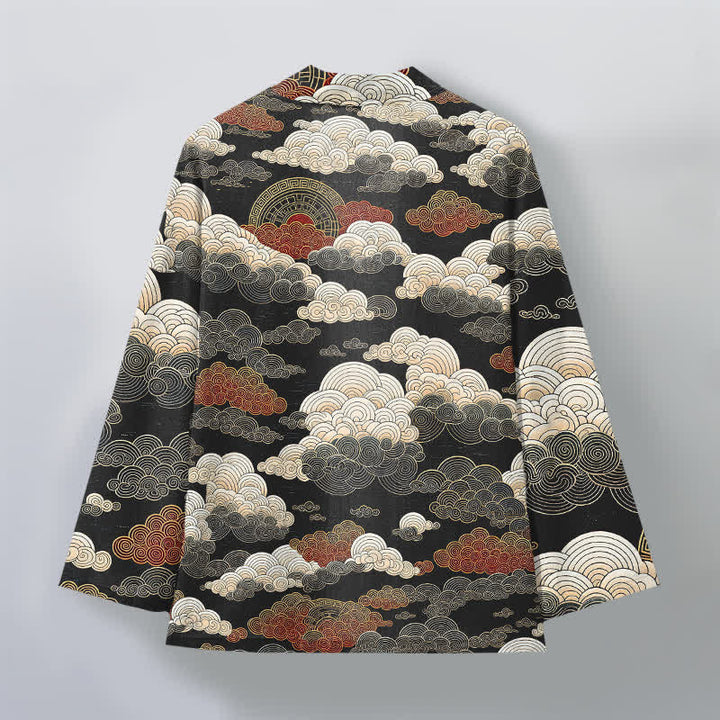 Buddha Stones Bawełniane kimono męskie z odkrytym przodem i wzorem "Auspicious Cloud Tide" - image 2