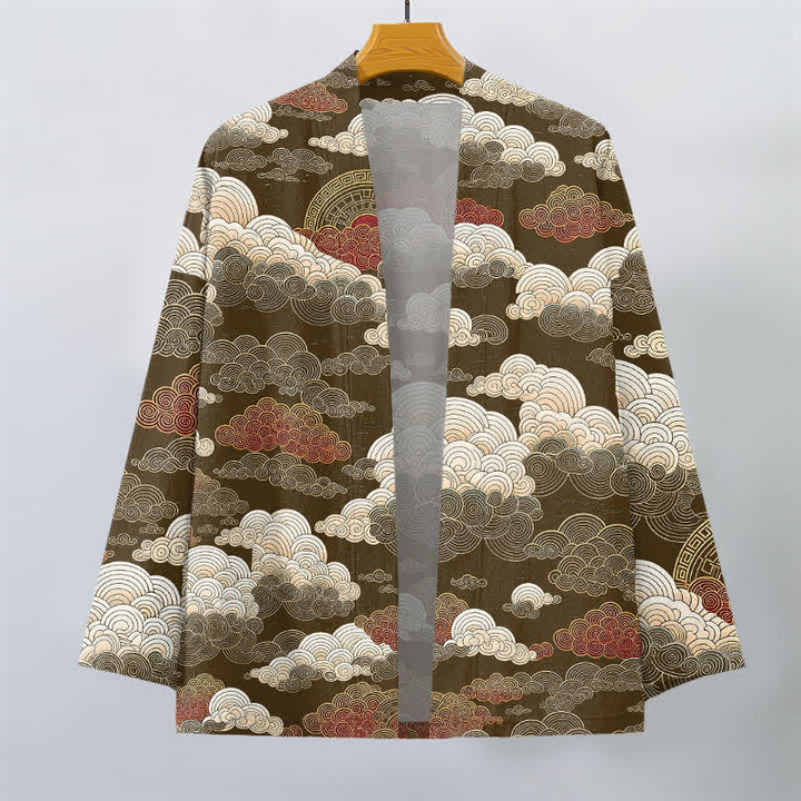 Buddha Stones Bawełniane kimono męskie z odkrytym przodem i wzorem "Auspicious Cloud Tide" - image 7