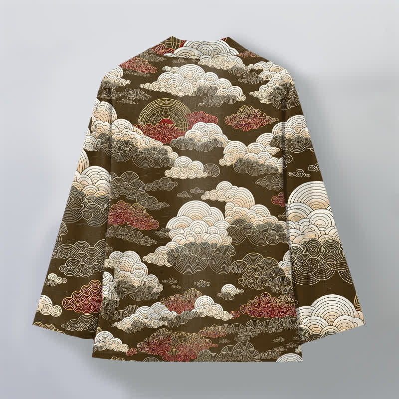 Buddha Stones Bawełniane kimono męskie z odkrytym przodem i wzorem "Auspicious Cloud Tide" - image 8