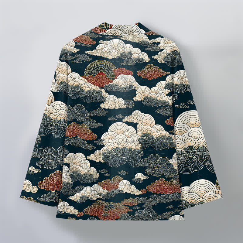 Buddha Stones Bawełniane kimono męskie z odkrytym przodem i wzorem "Auspicious Cloud Tide" - image 11