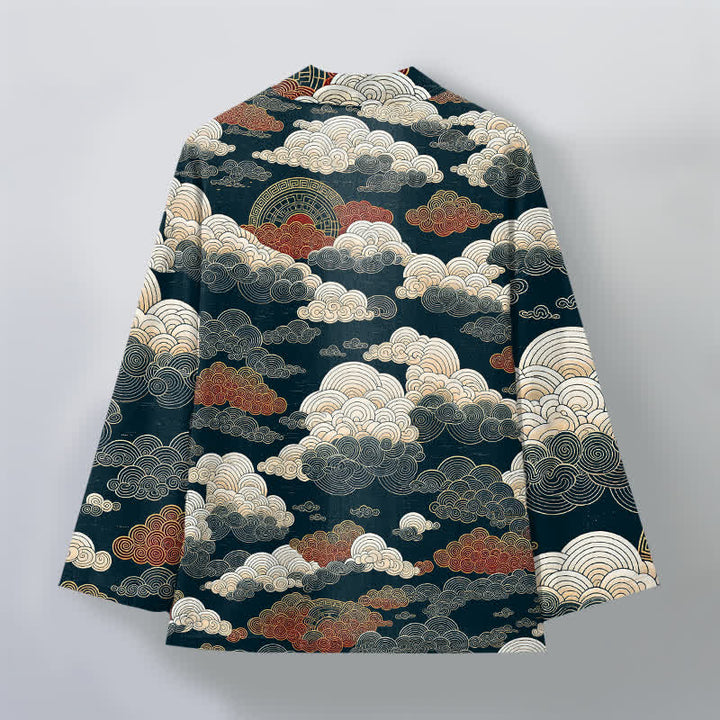 Buddha Stones Bawełniane kimono męskie z odkrytym przodem i wzorem "Auspicious Cloud Tide" - image 11