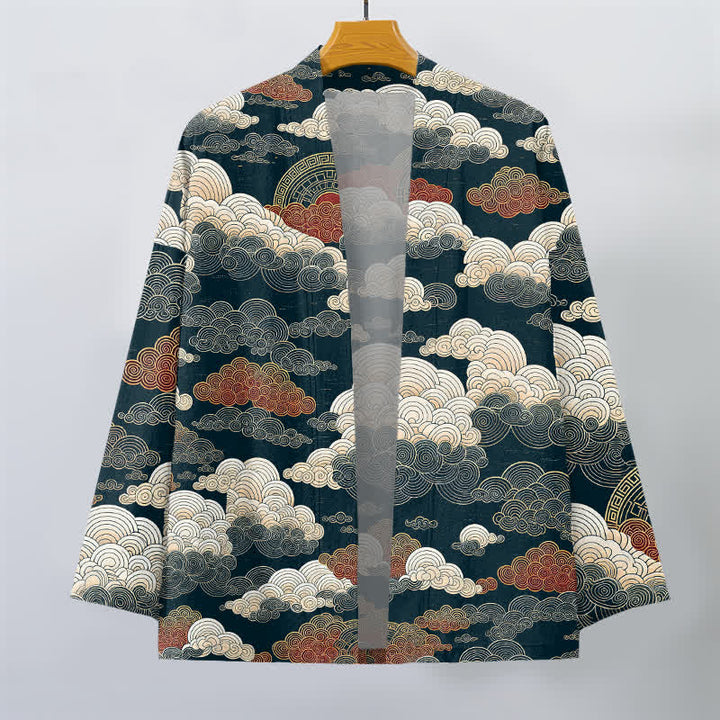 Buddha Stones Bawełniane kimono męskie z odkrytym przodem i wzorem "Auspicious Cloud Tide" - image 10