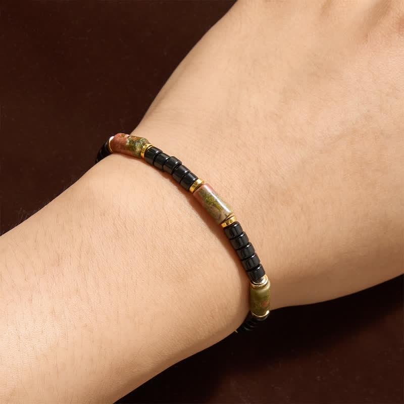 Buddha Stones Bransoletka Vintage Unakite Hematyt Balance Copper Accent - image 3