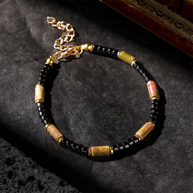 Buddha Stones Bransoletka Vintage Unakite Hematyt Balance Copper Accent - image 2