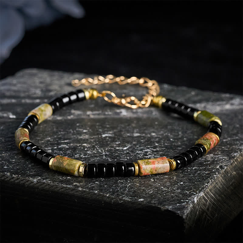 Buddha Stones Bransoletka Vintage Unakite Hematyt Balance Copper Accent - Unakit i hematyt (obwód nadgarstka: 18–20 cm) - image 0