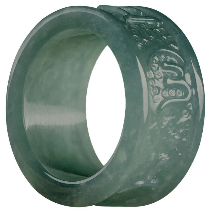 Buddha Stones Naturalny Jadeit Om Mani Padme Hum Rzeźbiony Pierścień Dobrobytu - image 9