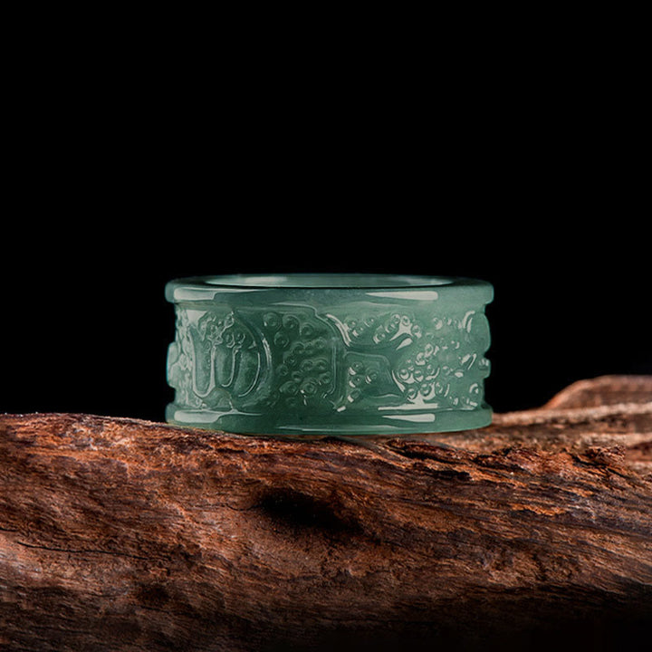 Buddha Stones Naturalny Jadeit Om Mani Padme Hum Rzeźbiony Pierścień Dobrobytu - image 2