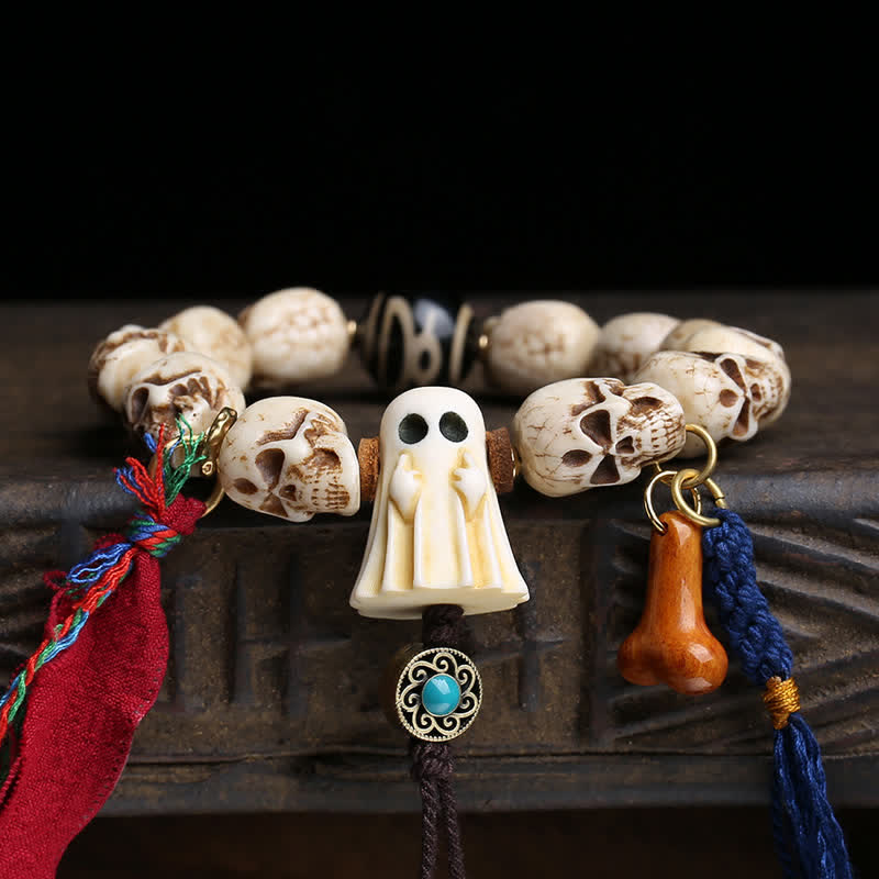 Buddha Stones Bransoletka ochronna z koralików Dzi z kości, ręcznie rzeźbiona, Władca Lasu Zwłok - image 1