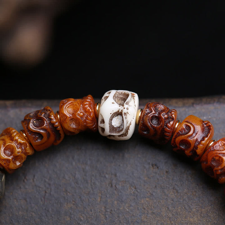 Buddha Stones Tybetańska ręcznie rzeźbiona bransoletka ochronna z koralików z kości Władcy Zwłok - image 2