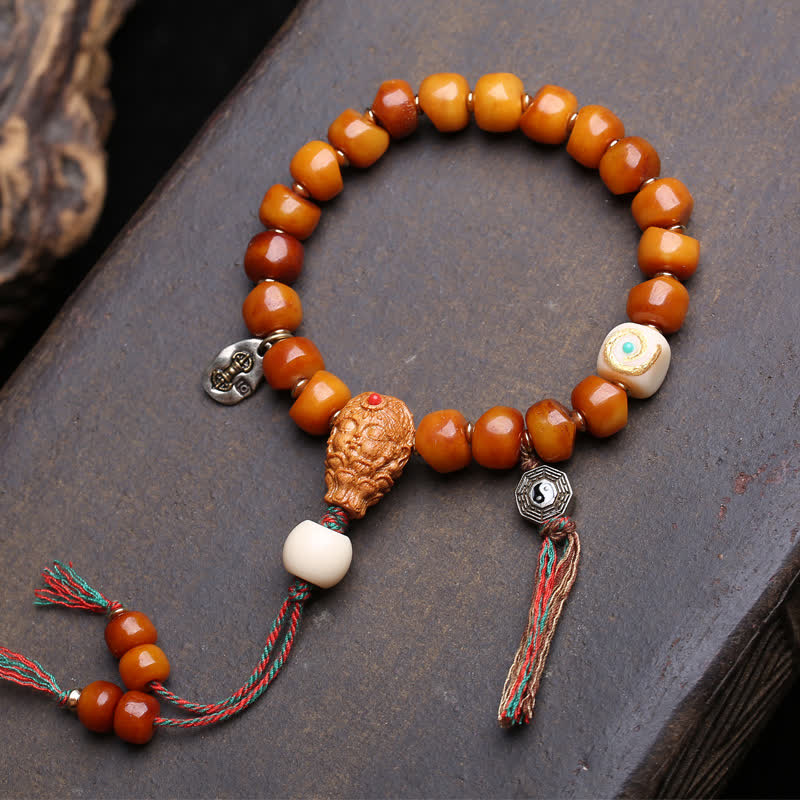 Buddha Stones Bransoletka z koralików kostnych Władca Lasu Zwłok Siła i Ochrona - Styl frędzli Bagua - 10×7 mm - image 6