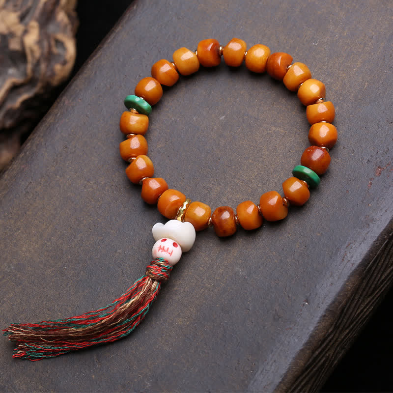 Buddha Stones Bransoletka z koralików kostnych Władca Lasu Zwłok Siła i Ochrona - Zielone koraliki dystansowe - 10×7 mm - image 5