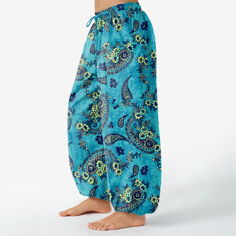Buddha Stones Spodnie damskie typu harem z bawełny w stylu vintage z motywem paisley i kwiatowym, z elastyczną talią i kieszeniami bocznymi - image 1