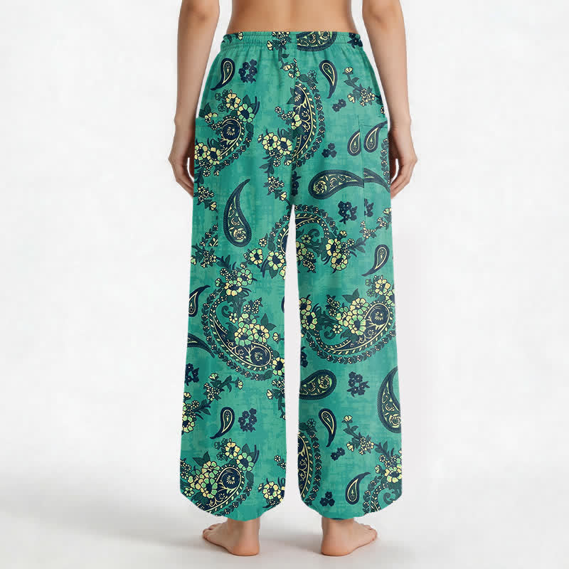 Buddha Stones Spodnie damskie typu harem z bawełny w stylu vintage z motywem paisley i kwiatowym, z elastyczną talią i kieszeniami bocznymi - image 9