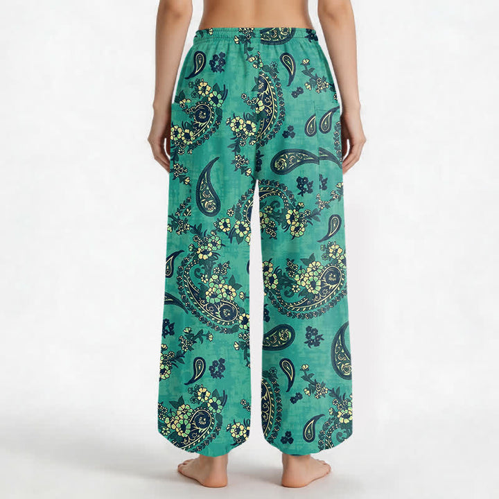 Buddha Stones Spodnie damskie typu harem z bawełny w stylu vintage z motywem paisley i kwiatowym, z elastyczną talią i kieszeniami bocznymi - image 9