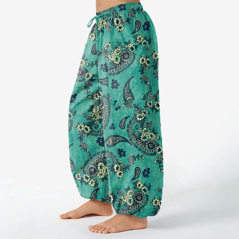 Buddha Stones Spodnie damskie typu harem z bawełny w stylu vintage z motywem paisley i kwiatowym, z elastyczną talią i kieszeniami bocznymi - image 8
